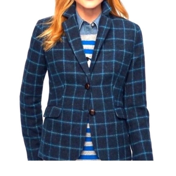 Talbots Shetland Jacket Blazer Wool Tartan Plaid Blue Duck Lined Classic Winter - Picture 1 of 9